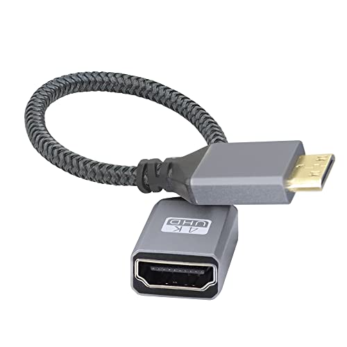 RIIEYOCA Mini-HDMI-auf-HDMI-Kabel, kurzes Mini-HDMI-Stecker auf HDMI-Buchse, geflochtenes Kabel, unterstützt 4K UHD, für Laptop, Projektor, Fernseher, Monitor (20 cm) von RIIEYOCA