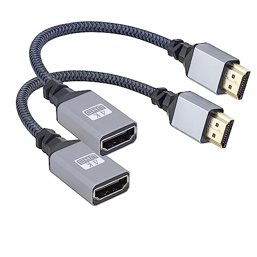 RIIEYOCA UHD 4K HDMI zu HDMI Flechtkabel 0.65ft, 18Gbps High Speed HDMI 2.0 Kabel, Unterstützt 4K@60Hz,1080p,2K,HDCP 2.2,ARC,3D, Stecker zu Buchse Kabel(2pack) von RIIEYOCA