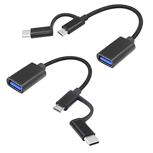 RIIEYOCA USB C auf USB Adapterkabel 0,5 Fuß, 2 in 1 Kurzes USB C und Micro USB OTG Kabel, für Smartphones, Tablets, Laptops mit Micro USB und USB C Anschluss, Schwarz (2 Stück) von RIIEYOCA