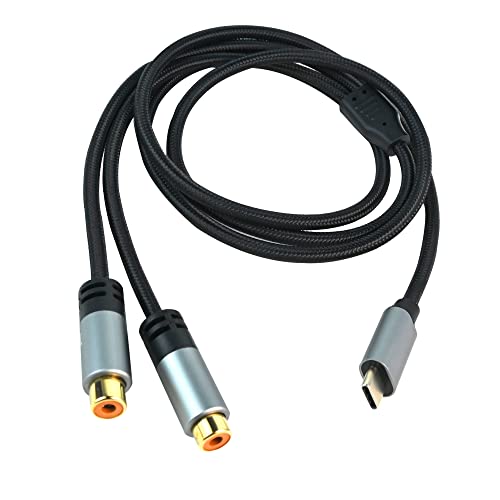 RIIEYOCA USB C zu 2 RCA Kabel,Typ-C Stecker zu 2 RCA Buchse Stereo Audio Kabel Y Adapter Kabel für Auto Stereo, Telefon, Tablet, Auto Stereo, Lautsprecher, DVD(3.3Feet/1M,Grau) von RIIEYOCA