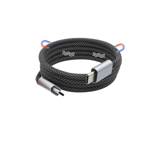 RIIEYOCA USB C zu USB C Magnetisches Kabel, Typ C Ladegerät Nylon geflochtenes Kabel, unterstützt 66W Schnellladung, 10Gbps Übertragungsgeschwindigkeit, für USB-C Gerät (Silber 1M) von RIIEYOCA