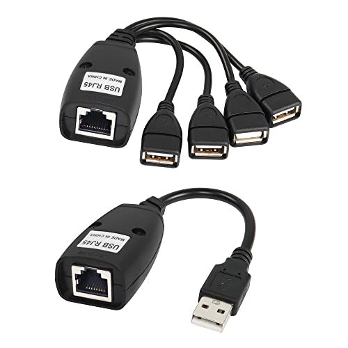 RIIEYOCA USB-Extender mit 4-Port-USB-Hub, über Cat5e/Cat6-Kabelverbindung bis zu 50 m RJ45-LAN-Verlängerung, Plug-and-Play, kein Treiber, für Maus, Tastatur, Drucker, Kamera von RIIEYOCA