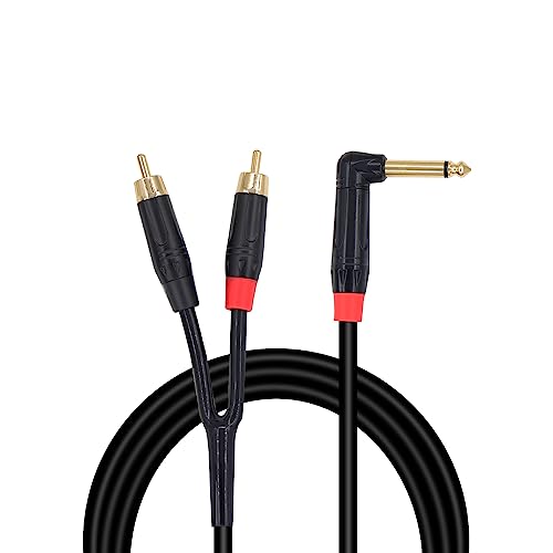 RIIEYOCA Vergoldetes 1/4 Zoll TS zu Dual RCA Audio Kabel, 90 Grad rechter Winkel 6.35mm Quarter Inch Male TS Jack zu 2 RCA Phono Male Stereo Y Splitter Kabel, 6.6FT / 2M von RIIEYOCA