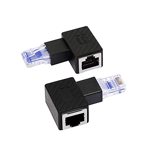 RIIEYOCA rechte Ecke Ethernet Adapter,90 Grad RJ45 Stecker zu Buchse Verlängerung Cat6 LAN Netzwerk Adapter für LAN, Ethernet, Netzwerk,2 Stück (R) von RIIEYOCA