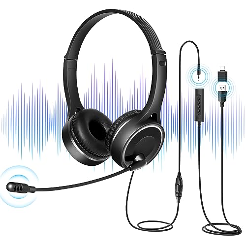 RIIKUNTEK USB Headset mit Mikrofon für Laptop, USB, 3,5 mm Klinke, Typ C, 3 in 1 Computer Headset mit Mikrofon Geräuschunterdrückung, Stummschaltung, Audiosteuerung von RIIKUNTEK