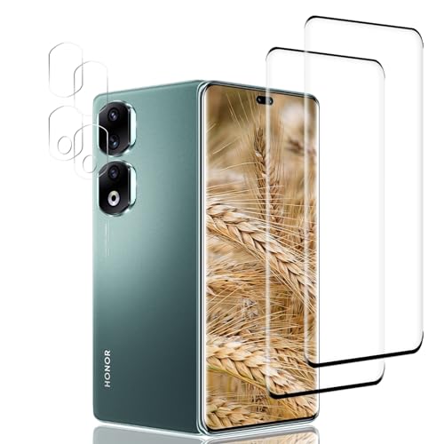 Schutzfolie Panzerfolie für Honor 90 Pro, [Kante an Kante][Blasenfrei][Anti-Kratzer Schutzfolien] Ultra-HD Displayschutzfolie, 2 Stück Schutzfolie und 2 Stück Kameraschutz von RIIMUHIR