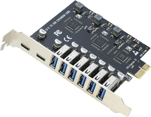 PCIE auf USB 3.0 Karte 8-Port (2 x Typ C, 6 x Typ A), PCI-E Express USB 3.2 Gen1 Erweiterungskarte 5 Gbps Konverter Hostkarte für Desktop PC Windows 10/8/7/XP MAC OS 10.8.2 Above von RIITOP