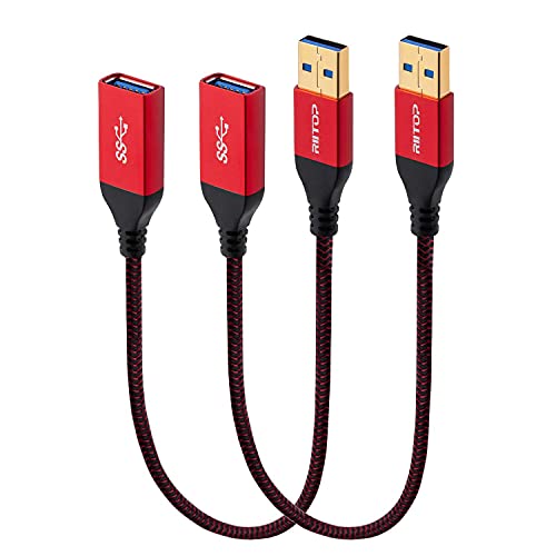 RIITOP 2 Stück 0.3M USB Verlängerung Kabel USB 3.0 Verlängerungskabel A Stecker auf A Buchse mit Alluminiumsteckern, Nylon geflochten für Kartenlesegerät,Tastatur, Drucker, Scanner von RIITOP