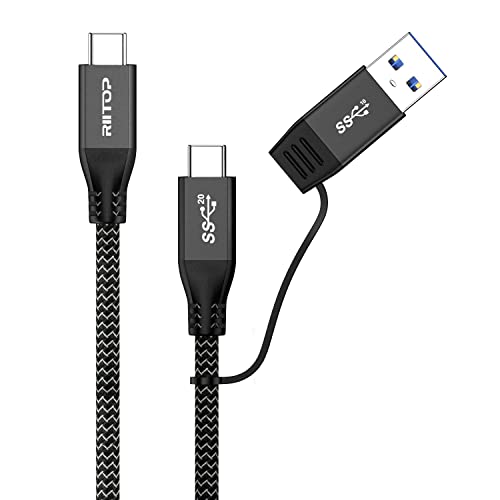 RIITOP USB 3.2 Type C auf C Kabel [20Gbps, 30CM], geflochtenes 2IN1 USB Typ-C Y kurzes Kabel mit C-A Adapter für externe M.2 SSD von RIITOP