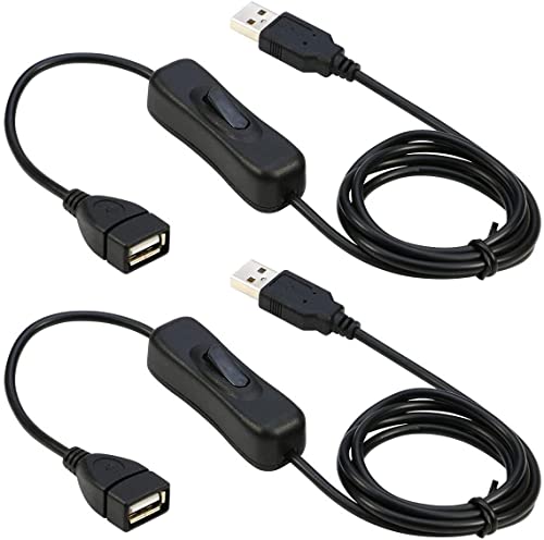 RIITOP USB ON/Off Switch Cable [3M, 2er-Pack], USB 2.0 Male to Female Extension Cable with Switch Support (Data and Power) for USB Headset, LED Strips von RIITOP