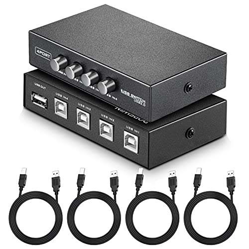 Gyand Tech USB-Hub für Drucker mit 4 Anschlüssen 4 Ports Sharing Switch mit Kabeln von RIJER