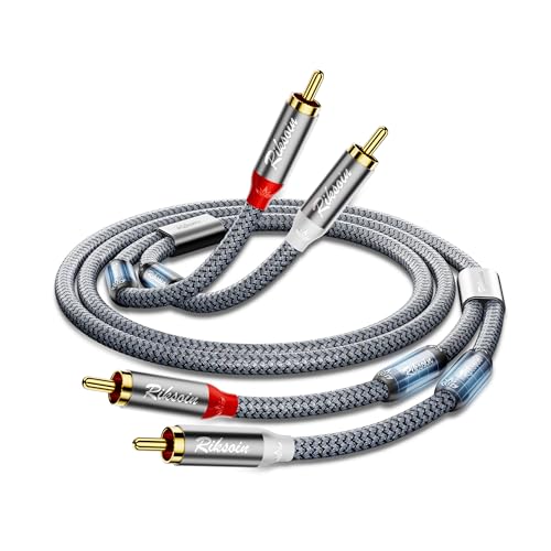RIKSOIN Cinch Audio Kabel 1,8m, [Anti Interference Magnetic Ring] 2x RCA Stecker auf 2x RCA Stecker Audio Kabel mit Nylon Geflecht 2RCA HiFi Aux Kabel für Verstärker, Heimkino, TV, DVD von RIKSOIN