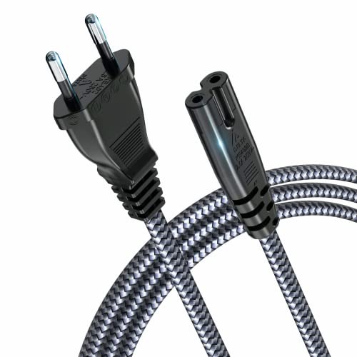 Stromkabel 2 Polig, RIKSOIN Netzkabel 1m Eurostecker (CEE 7/16 auf C7) Nylon-Geflecht Universale Kleingerätekabel mit VDE für TV, PS3/PS4/PS5,One S/X, Laptop Netzteil, Blu-ray, Radio usw von RIKSOIN