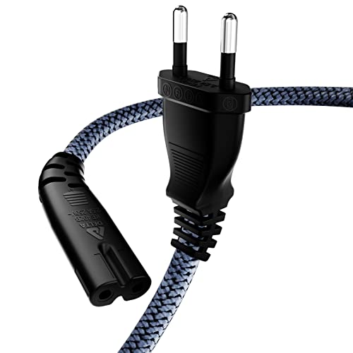 Stromkabel 2 Polig, RIKSOIN Netzkabel 5m Eurostecker (CEE 7/16 auf C7) Nylon-Geflecht Universale Kleingerätekabel mit VDE für TV, PS3/PS4/PS5,One S/X, Laptop Netzteil, Blu-ray, Radio usw von RIKSOIN