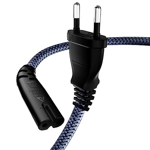 Stromkabel 2 Polig, RIKSOIN Netzkabel Eurostecker (CEE 7/16 auf C7) Nylon-Geflecht Universale Kleingerätekabel mit VDE für TV, PS3/PS4/PS5,One S/X, Laptop Netzteil, Blu-ray, Radio usw (0.5M, Gray) von RIKSOIN