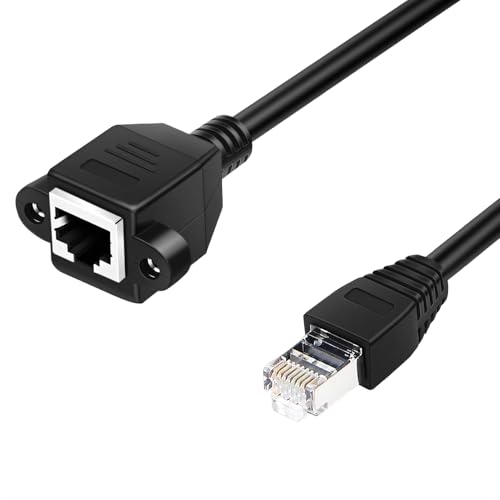 RIKYJIC Cat6-Gigabit-Ethernet-Verlängerungskabel – RJ45-Stecker auf Buchse mit Zugentlastungsohren und Schraubenlöchern, 10 Gbit/s UTP-Netzwerk-Patchkabel (2 m) von RIKYJIC