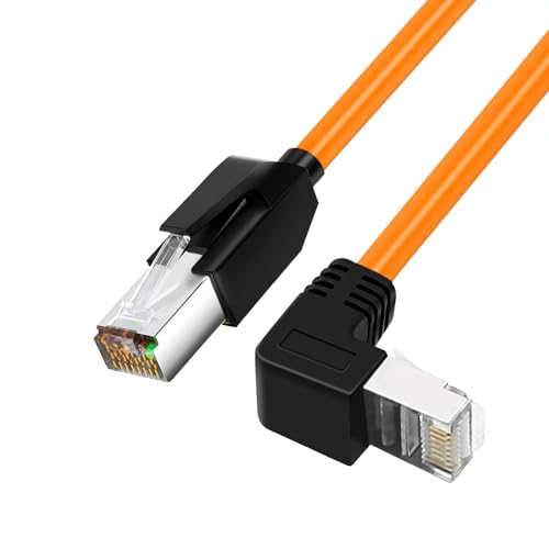 RIKYJIC Cat6a Gigabit-Ethernet-Kabel, geschirmt, Winkel, High-Flex-Zugkette, 10 Gbit/s SFTP-Patchkabel für Industriekameras/Büro-Router (Orange, gerade auf oben, 2 m) von RIKYJIC