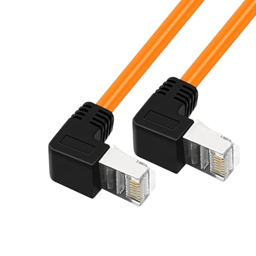 RIKYJIC Cat6a Gigabit-Ethernet-Kabel, geschirmt, Winkel, High-Flex-Zugkette, 10 Gbit/s SFTP-Patchkabel für Industriekameras/Büro-Router (Orange bis zu bis zu 3 m) von RIKYJIC