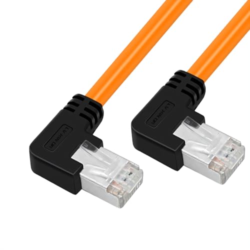 RIKYJIC Cat6a Gigabit-Ethernet-Kabel, geschirmt, Winkel, High-Flex-Zugkette, 10 Gbit/s SFTP-Patchkabel für Industriekameras/Büro-Router (Orange von links nach links, 2 m) von RIKYJIC