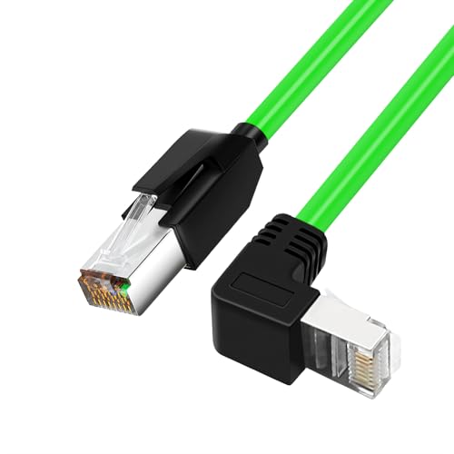 RIKYJIC Cat6a Gigabit-Ethernet-Kabel, geschirmt, Winkel, High-Flex-Zugkette, 10 Gbit/s SFTP-Patchkabel für Industriekameras/Büro-Router (grün, gerade auf oben, 3 m) von RIKYJIC