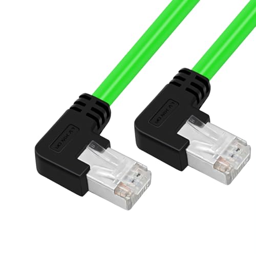 RIKYJIC Cat6a Gigabit-Ethernet-Kabel, geschirmt, Winkel, High-Flex-Zugkette, 10 Gbit/s SFTP-Patchkabel für Industriekameras/Büro-Router (grün von links nach links, 1 m) von RIKYJIC