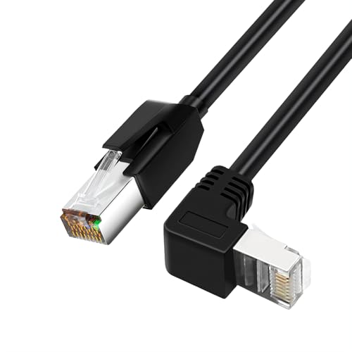 RIKYJIC Cat6a Gigabit-Ethernet-Kabel, geschirmt, Winkel, High-Flex-Zugkette, 10 Gbit/s SFTP-Patchkabel für Industriekameras/Büro-Router (schwarz, gerade auf oben, 3 m) von RIKYJIC