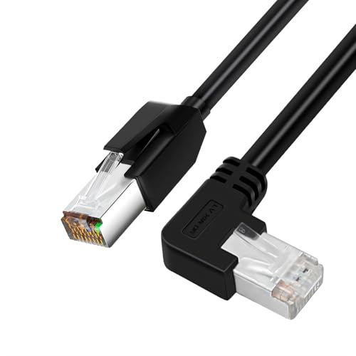 RIKYJIC Cat6a Gigabit-Ethernet-Kabel, geschirmt, Winkel, High-Flex-Zugkette, 10 Gbit/s SFTP-Patchkabel für Industriekameras/Büro-Router (schwarz, gerade nach links, 2 m) von RIKYJIC