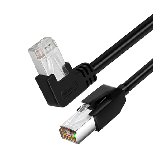 RIKYJIC Cat6a Gigabit-Ethernet-Kabel, geschirmt, Winkel, High-Flex-Zugkette, 10 Gbit/s SFTP-Patchkabel für Industriekameras/Büro-Router (schwarz, gerade nach rechts, 2 m) von RIKYJIC