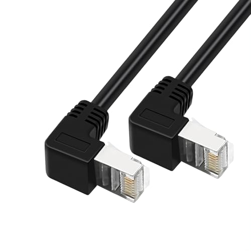 RIKYJIC Cat6a Gigabit-Ethernet-Kabel, geschirmt, Winkel, High-Flex-Zugkette, 10 Gbit/s SFTP-Patchkabel für Industriekameras/Büro-Router (schwarz bis zu oben, 1 m) von RIKYJIC
