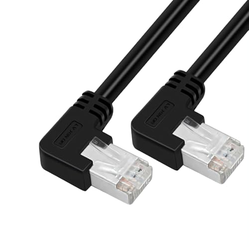 RIKYJIC Cat6a Gigabit-Ethernet-Kabel, geschirmt, Winkel, High-Flex-Zugkette, 10 Gbit/s SFTP-Patchkabel für Industriekameras/Büro-Router (schwarz von links nach links, 2 m) von RIKYJIC