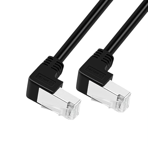 RIKYJIC Cat6a Gigabit-Ethernet-Kabel, geschirmt, Winkel, High-Flex-Zugkette, 10 Gbit/s SFTP-Patchkabel für Industriekameras/Büro-Router (schwarz von unten nach unten, 1 m) von RIKYJIC