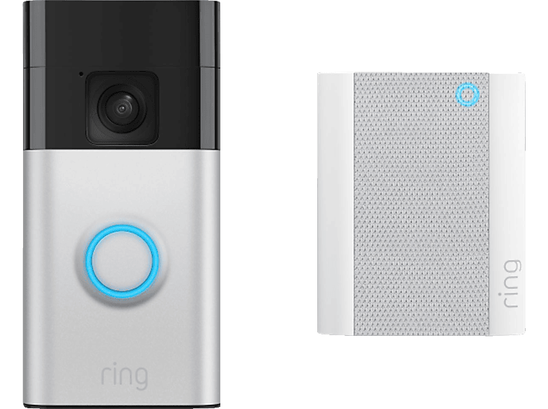 RING Battery Video Doorbell (Satin Nickel) + Chime (2. Gen) Smarte Türklingel von RING