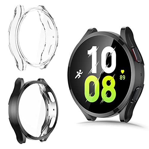 RIOVO Hülle Kompatibel mit Samsung Galaxy Watch 5 /Galaxy Watch 4 44mm Schutzhülle Schutzfolie [2-Stück], Flexibles TPU Vollschutz Kratzfest Displayschutz von RIOVO