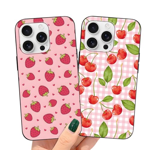RIUGHJID 2 Stück HandyHülle für Samsung Galaxy A72 Hülle 6,7", Schwarz Silikon Schutzhülle mit Cherry Strawberry Aesthetic Muster Mädchen Frauen Stoßfest TPU Cover für Galaxy A72 von RIUGHJID