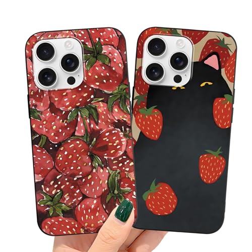 RIUGHJID 2 Stück HandyHülle für Samsung Galaxy A72 Hülle 6,7", Schwarz Weiche Silikon Case Schutzhülle mit Süß Katze Erdbeere Muster Stoßfest TPU Cover für Galaxy A72 RIUGHJID 2 Stück HandyHülle für Samsung Galaxy A72 Hülle 6,7", Schwarz Weiche Silikon Case Schutzhülle mit Süß Katze Erdbeere Muster Stoßfest TPU Cover für Galaxy A72 von RIUGHJID