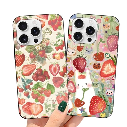 RIUGHJID 2 Stück HandyHülle für Xiaomi Redmi Note 9 Pro/Note 9S 4G Hülle 6,67", Schwarz Weiche Silikon Schutzhülle Aesthetic Kaninchen Erdbeere Muster Case Stoßfest Cover für Redmi Note 9 Pro Max von RIUGHJID
