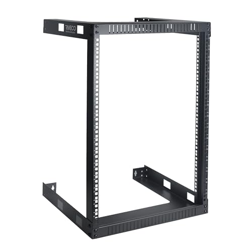 RIVECO 15U Schrank 48,3 cm Wandhalterung Regal Netzwerk Rack – 45 cm tiefer 2 Pfosten offener Rahmen einfache Montage fest konstruiert für InternetServerAVHeimausrüstungPatchpanel robust, leicht, von RIVECO