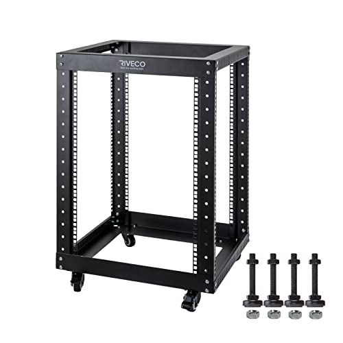 RIVECO 15U Server-Rack, bodenstehend, offener Rahmen mit Rädern, 48,3 cm (19 Zoll), 4 Pfosten, schnelle Montage, AV-Rack-Netzwerk, robust, Schwarz von RIVECO