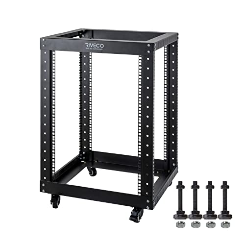 RIVECO 15U Server Rack Open Frame with Wheels- 19-inch 4 Post Quick Assembly AV Rack Network Heavy Duty Durable Black… von RIVECO