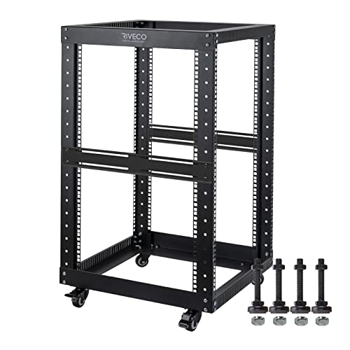 RIVECO 18U Open Frame Server Rack with Brake Casters- Heavy Duty 4 Post Quick Assembly 19-inch Rack Network Durable Black… von RIVECO