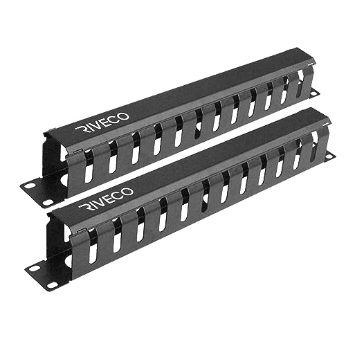 RIVECO Rack-Manager mit 1 U, 12 Schlitzen, Server-Rack-Kabel-Management, Kabel-Organizer mit Abdeckung für Netzwerk-Rack, horizontale Halterung, 48,3 cm Kabel-Raceway, 2 Stück von RIVECO