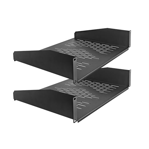 RIVECO 2 x 2U Rackregale, 35,6 cm Tiefe, belüftete Ausleger für Server-Racks und Netzwerkschränke, Schwarz von RIVECO