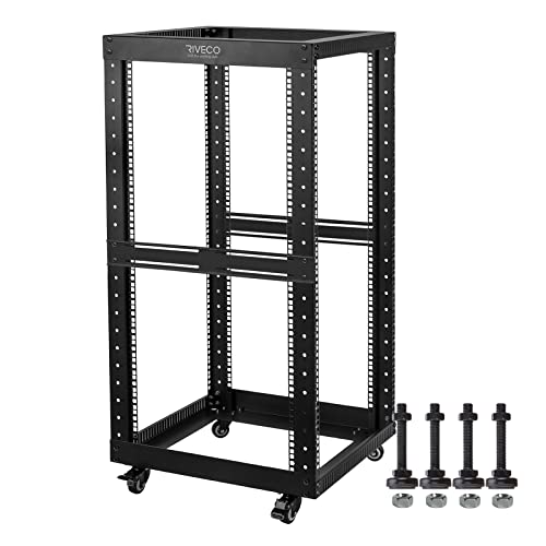 RIVECO 22U Open Frame Server Rack with Brake Casters- Heavy Duty 4 Post Quick Assembly 19-inch Rack Network Durable Black… von RIVECO