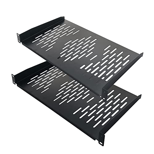 RIVECO 2PCS 1U Rack Shelves, 19” Cabinet Mount 1 U Tray Vented Cantilevers for Computer Case Shelf Mounting, 10 Inches 25CM Depth, Black von RIVECO