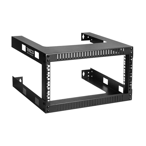 RIVECO 4U 48.3 cm Wandhalterung, Netzwerkregal, 45 cm tief, 2 Pfosten, offener Rahmen, einfache Montage, festes konstruiertes Regal für Internet/Server/AV/Heimausrüstung/Patchpanel, leicht, schwarz von RIVECO