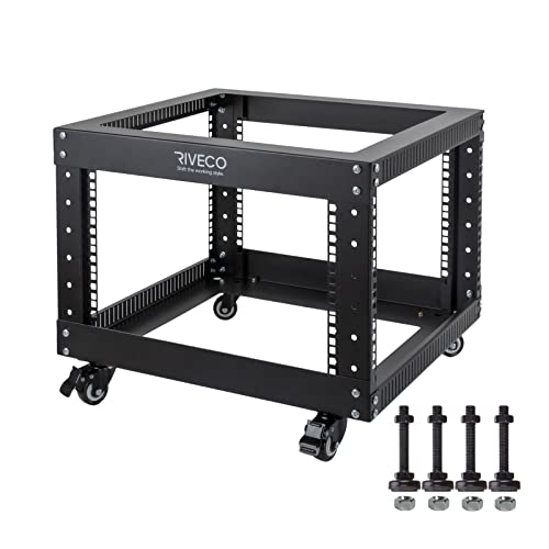 RIVECO 6U Offener Rahmen Server Rack mit Rädern, strapazierfähig, 4 Pfosten, schnelle Montage, 48,3 cm, unterstützt 600 kg, Schwarz von RIVECO