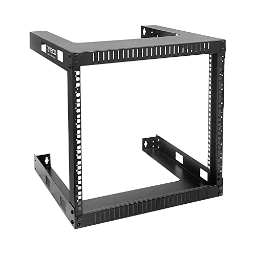 RIVECO 9U Wandhalterung für Netzwerk, 45 cm tief, 2 Pfosten, offener Rahmen, einfache Montage, feste Konstruktion, für Stereo/Server/AV/Heimdatenausrüstung, robust, Schwarz von RIVECO