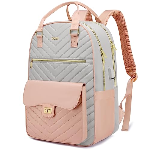 RJEU Rucksack Universität Damen Mit 15,6 Zoll Laptopfach,Schulrucksack Mädchen Teenager für Student Schule Studium,Tasche Rucksack Schulranzen Damen,Rosa-Grau von RJEU