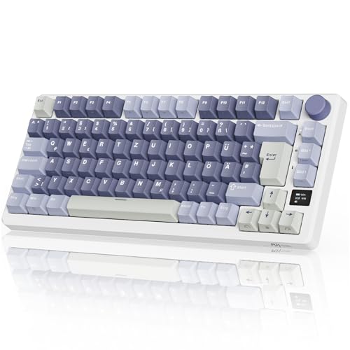 RK ROYAL KLUDGE M75 Gaming Tastatur kabellos 75% TKL Mechanische Tastatur RGB 2,4 GHz Wireless/Bluetooth/USB-C QWERTZ mit OLED-Smart-Display und Knopf Hot Swappable Braune Schalter, Lavendelviolett von RK ROYAL KLUDGE