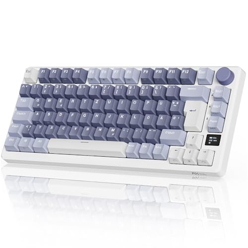 RK ROYAL KLUDGE M75 Gaming Tastatur kabellos 75% TKL Mechanische Tastatur RGB 2,4 GHz Wireless/Bluetooth/USB-C QWERTZ mit OLED-Smart-Display und Knopf Hot Swappable Roter Schalter, Lavendelviolett von RK ROYAL KLUDGE